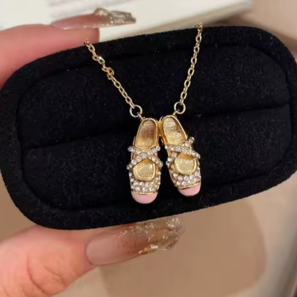 Ballerina Slippers Ballet Dance Shoes Pendant Necklace Jewelry